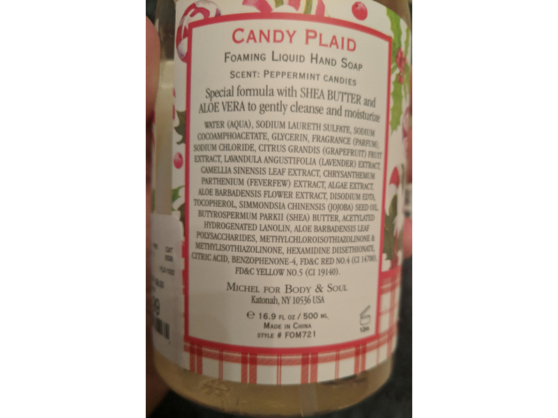 Michel Candy Plaid Foaming Hand Soap, Peppermint Candies, 16.9 fl oz/500 mL