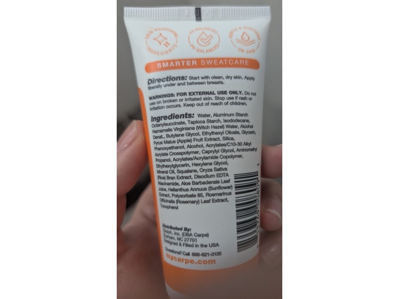 Carpe Sweat Absorbing Breast Lotion, Unscented, 2.03 fl oz/60 mL