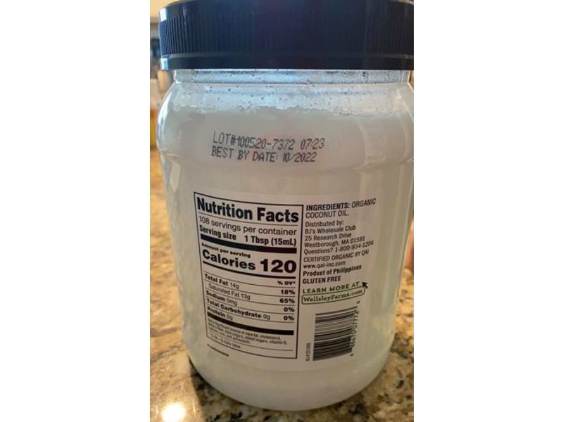 Wellsley Farms Organic Coconut Oil, Extra Virgin, 54 fl oz/1.6 L