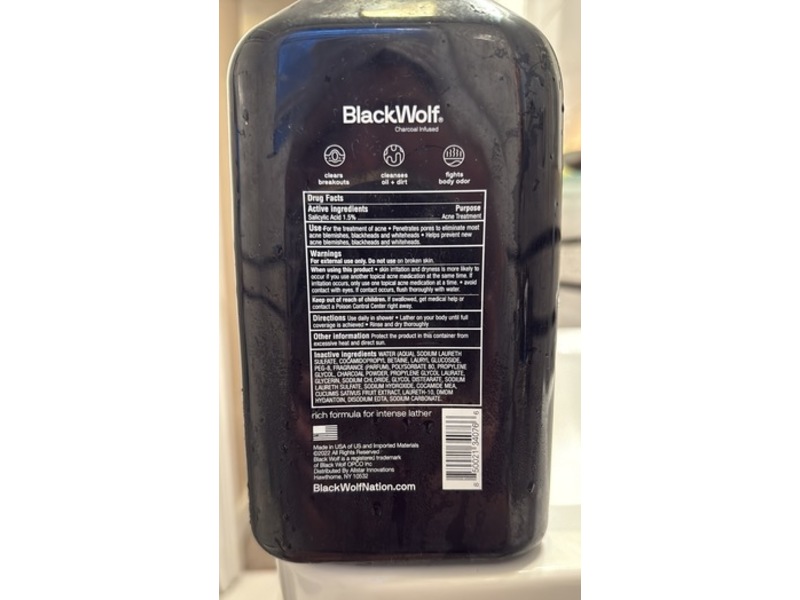 Black Wolf Salicylic Acid Acne Treatment Body Wash, 33.8 fl oz/1 L