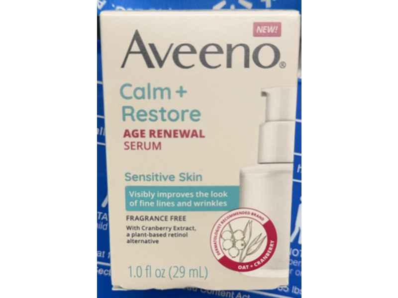 Aveeno Calm + Restore Sensitive Skin Age Renewal Serum, Oat + Cranberry, 1.0 fl oz/29 mL