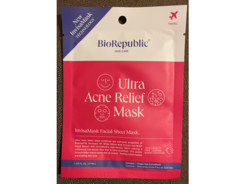 BioRepublic Skin Care Ultra Acne Relief Face Sheet Mask, 1.05 fl oz/31 mL