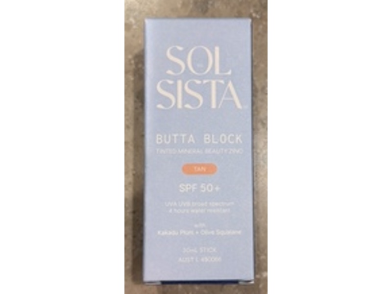 Sol Sista Butta Block Tinted Mineral, Tan, Kakadu Plum + Olive Squalane, SPF 50+, 30 mL