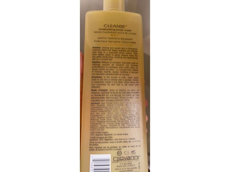 Giovanni Cleanses Moisturizing Body Wash, Lemon Verbena, 24 fl oz/710 mL