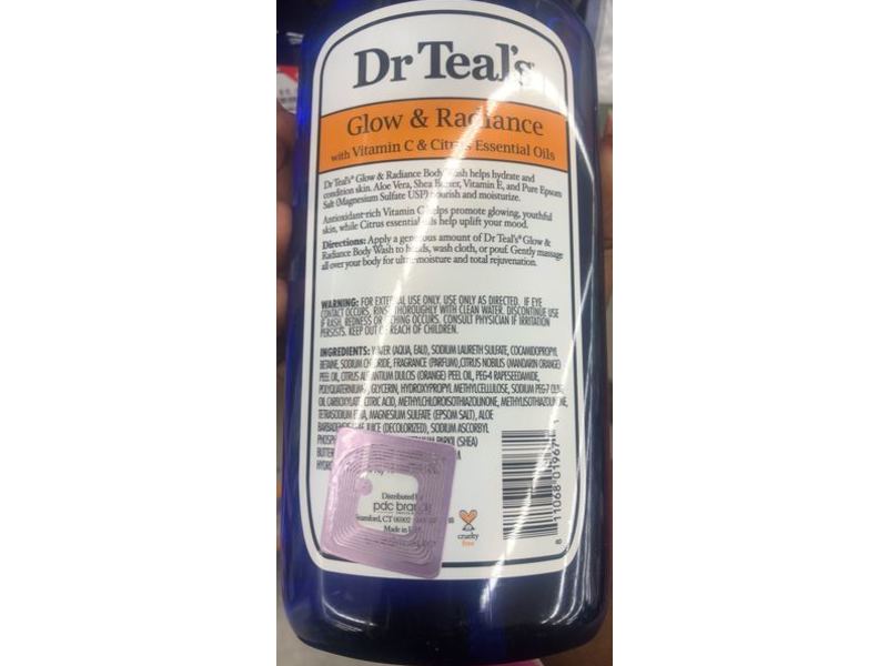 Dr.Teal's Glow & Radiance Body Wash, Vitamin C & Citrus Essential Oils, 24 fl oz/710 mL