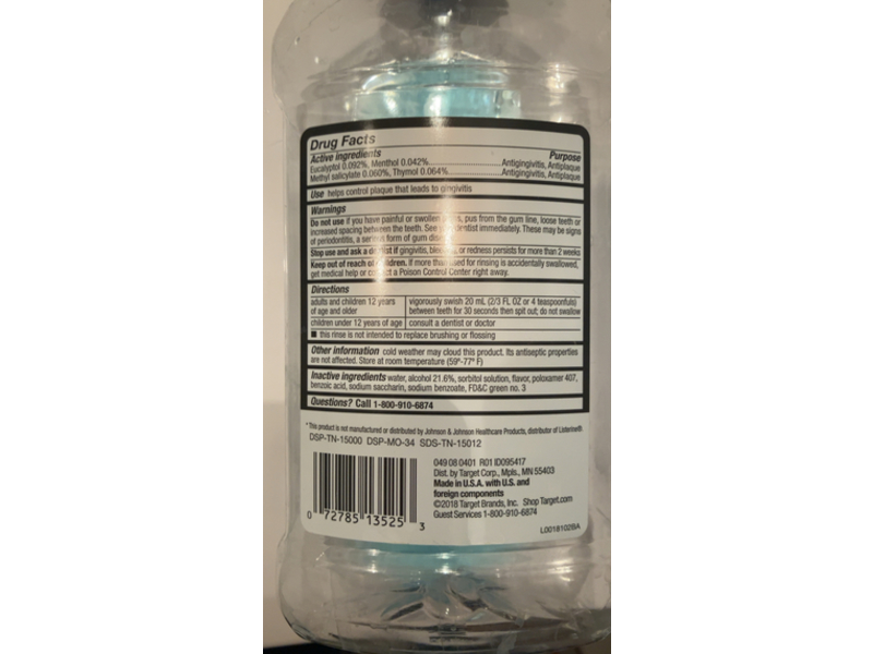 Up & Up Antiseptic Mouthwash, Blue Mint, 16.9 fl oz/500 mL