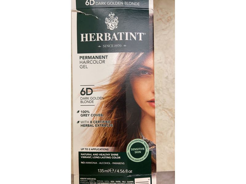 Herbatint Permanent Haircolor Gel, 6D Dark Golden Blonde, 4.56 fl oz/135 mL