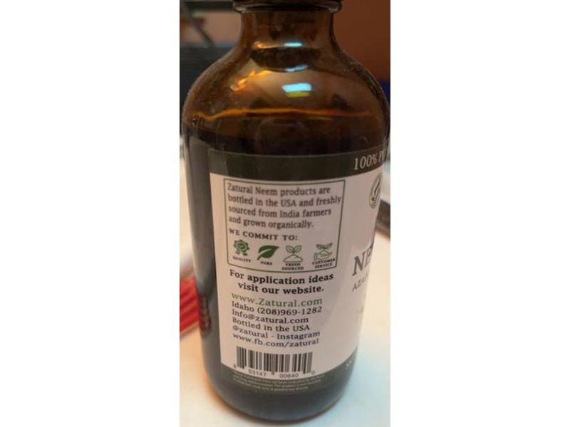 Zatural India Neem Oil, Skin & Hair Care, 8 oz