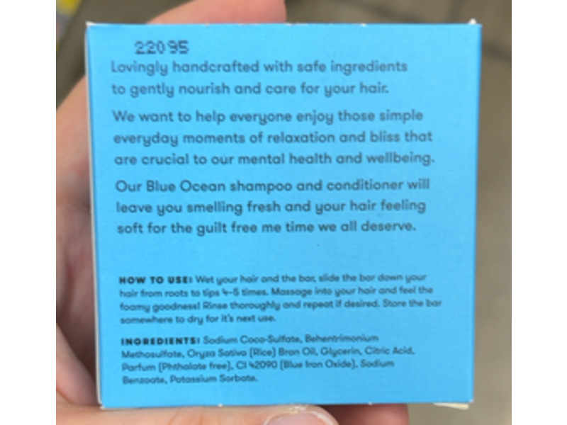 Anihana Shampoo + Conditioner Bar, Blue Ocean, 2.29 oz/65 g