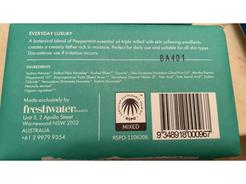 Freshwater Farm Energising Body Bar, Peppermint Oil, 200 g