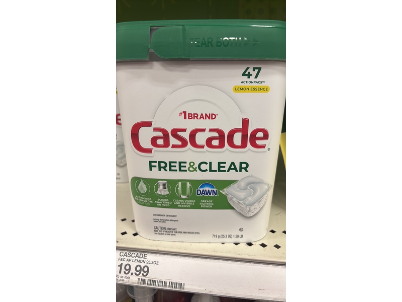 Cascade Free & Clear ActionPacs, Lemon Essence, 25.3 oz/719 g, 47 Pacs