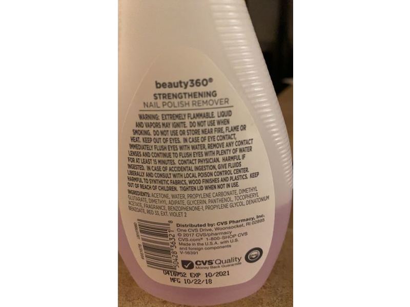 Beauty 360 Strengthening Nail Polish Remover, Vitamin E & Panthenol, 6 fl oz/177 mL