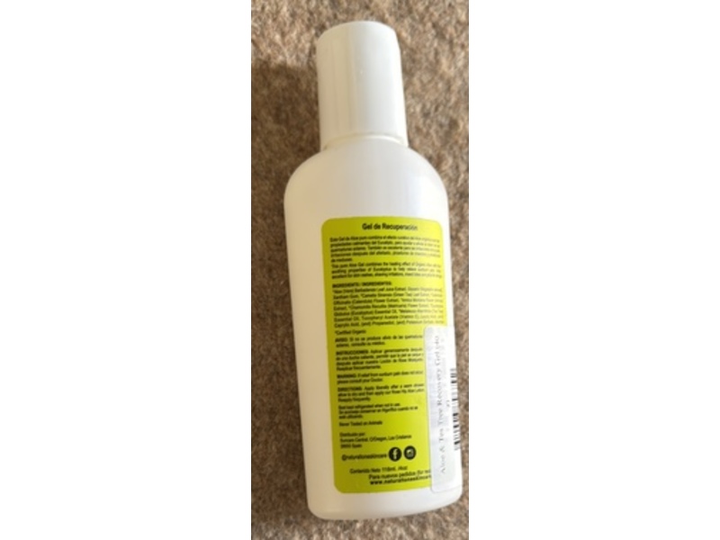 Natural Tone Organic Skincare Recovery Gel, Organic Aloe & Tea Tree Oil, 4 oz/118 mL