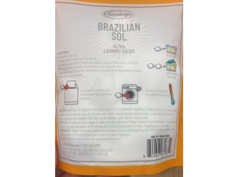 Homebright Brazilian Sol Ultra Laundry Packs, 8.8 oz/250 g, 10 Count