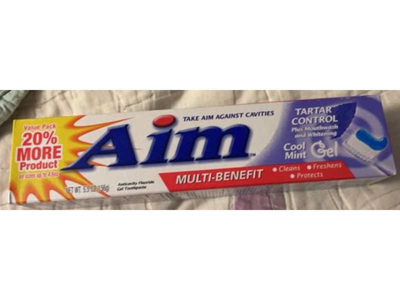 Aim Tartar Control Anticavity Fluoride Gel Toothpaste, Cool Mint, 5.5 oz/156 g