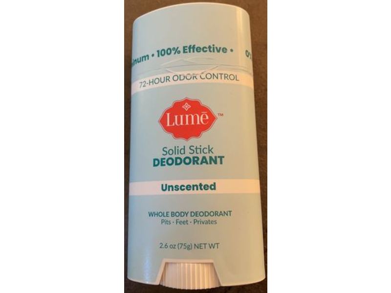 Lume Solid Stick Deodorant, Unscented, 2.6 oz/75 g