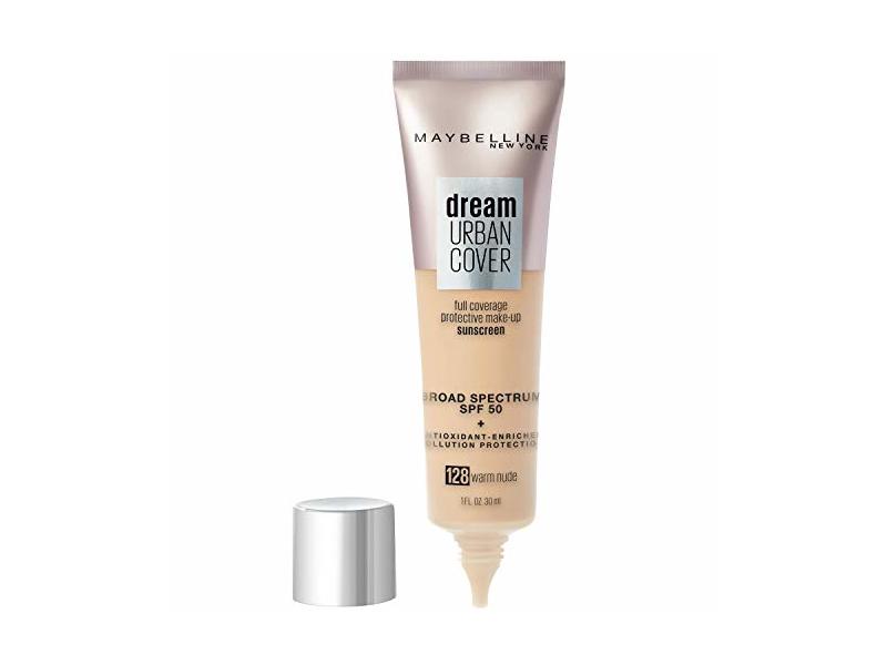Maybelline New York Dream Urban Cover Full Coverage Protective Make-Up Foundation SPF 50, 128 Warm Nude, 1 fl oz/30 mL