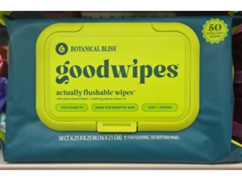 GoodWipes Actually Flushable Wipes, Fiber + Aloe + Vitamin E, 50 Count