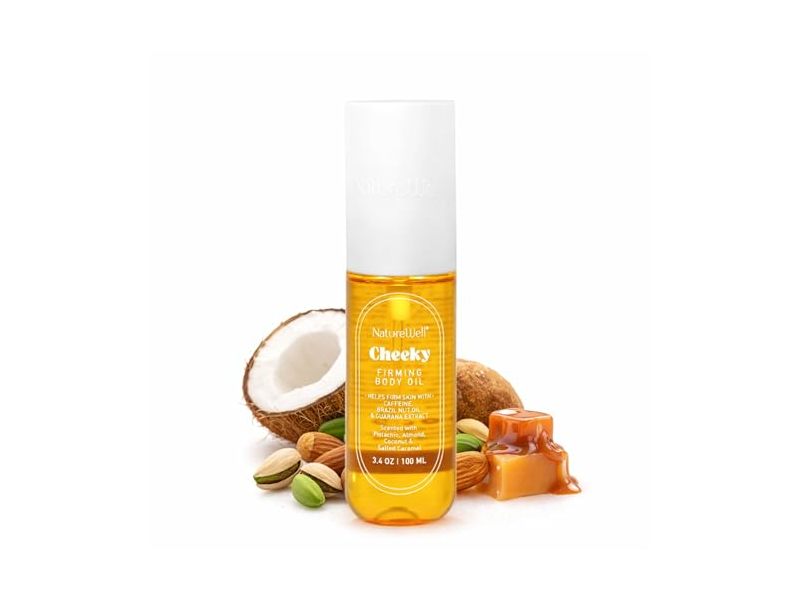 NatureWell Cheeky Firming Body Oil, Pistachio + Almond + Coconut + Salted Caramel, 3.4 oz/100 mL