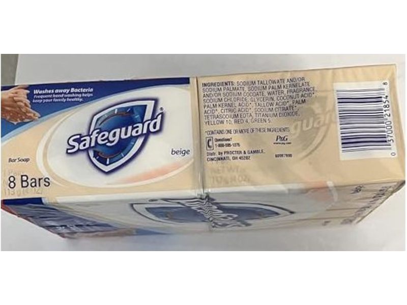 Safeguard Washes Away Bacteria Bar Soap, Beige, 4 oz/113 g, Pack Of 8