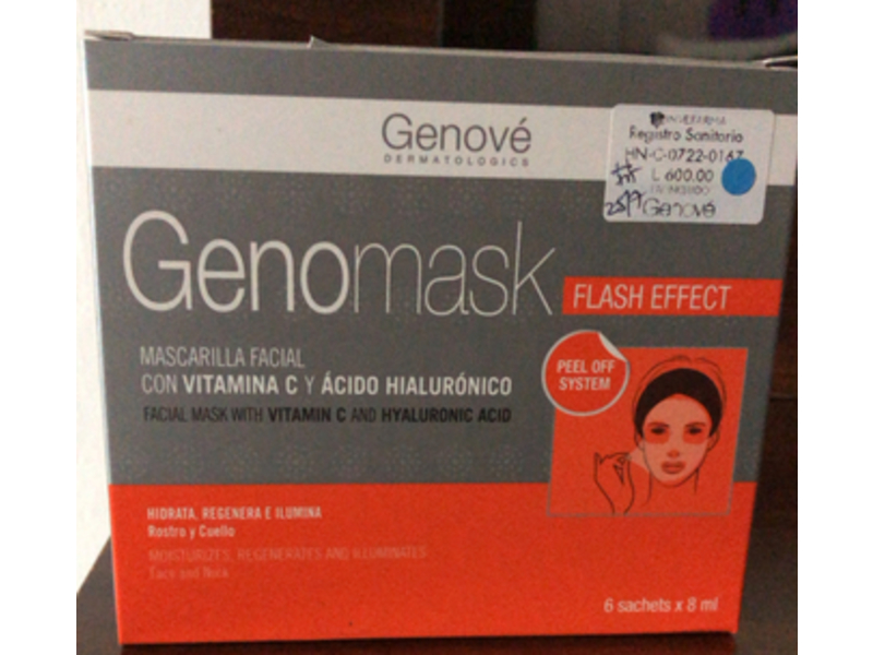 Genove Genomask Facial Mask, Vitamin C & Hyaluronic Acid, 8 mL, 6 Count