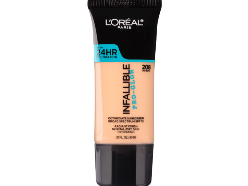 L'Oreal Paris Infallible Pro-Glow Foundation, SPF 15, 208 Sun Beige, 1 fl oz/30 mL