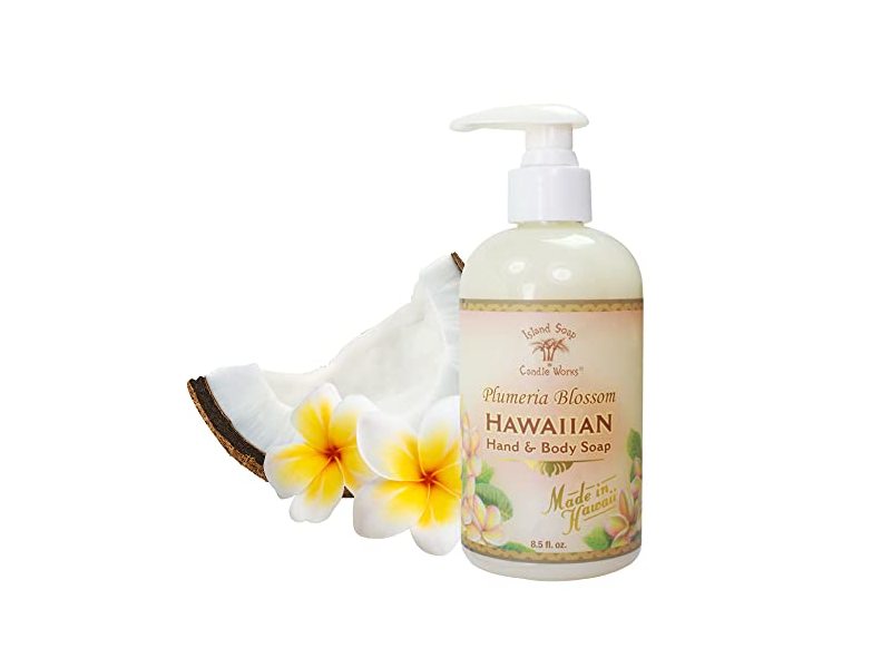 Island Soap & Candle Works Botanical Liquid Hand & Body Soap, Plumeria Blossom, 8.5 fl oz
