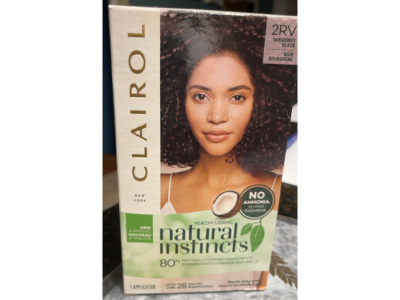 Clairol Natural Instincts Demi-Permanent Hair Dye, 2RV Burgundy Black, 1 Application