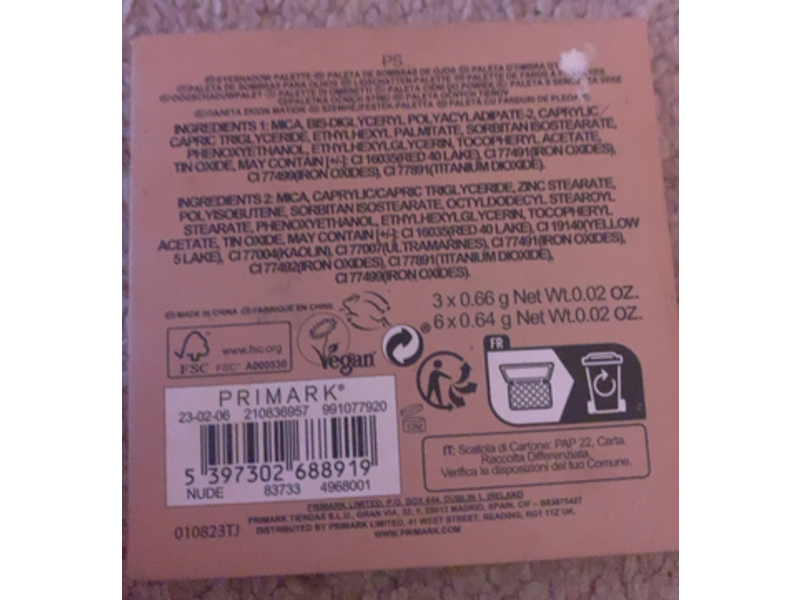 Primark Honey Eyeshadow Palette, 9 Shade, 0.02 oz/0.64 g