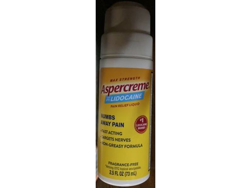 Aspercreme Lidocaine Pain Relief Liquid, Max Strength, Fragrance-Free, 2.5 fl oz/73 mL