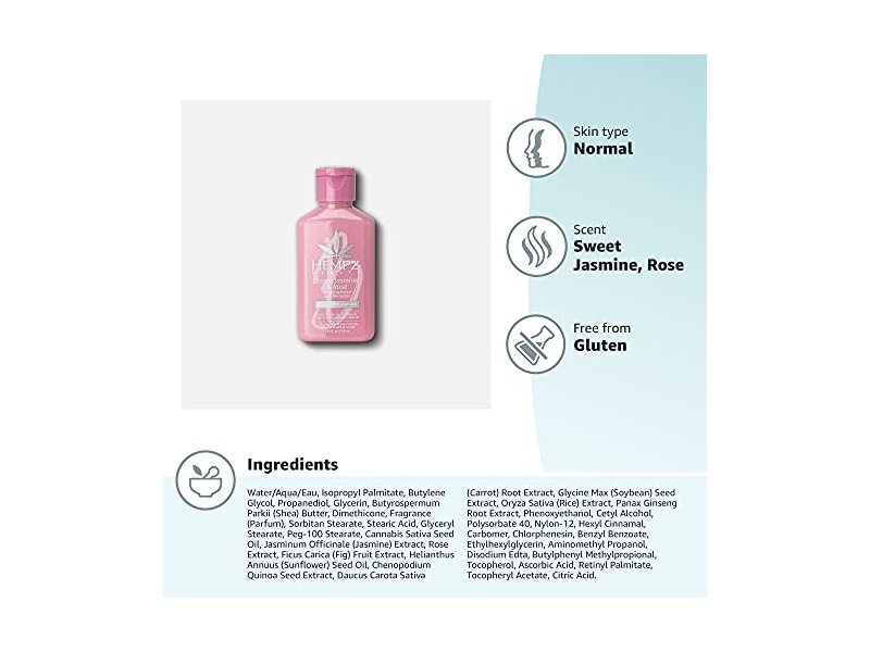 Hempz Herbal Body Moisturizer,Sweet Jasmine & Rose Collagen, 2.25 fl oz/66 mL