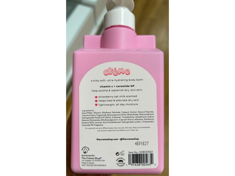 Creme Strawberry Oat Milk Body Balm, Vitamin C + Ceramide NP, 16.9 fl oz/500 mL