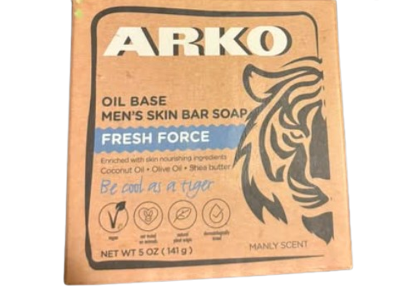Arko Oil Base Men’s Skin Bar Soap, Fresh Force, 5 oz/141 g