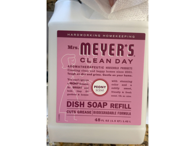 Mrs. Meyer's Clean Day Dish Soap, Peony Scent, 48 fl oz/1.42 L