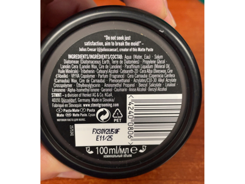 Stmnt Matte Paste Grooming Goods, 3.38 oz/100 mL