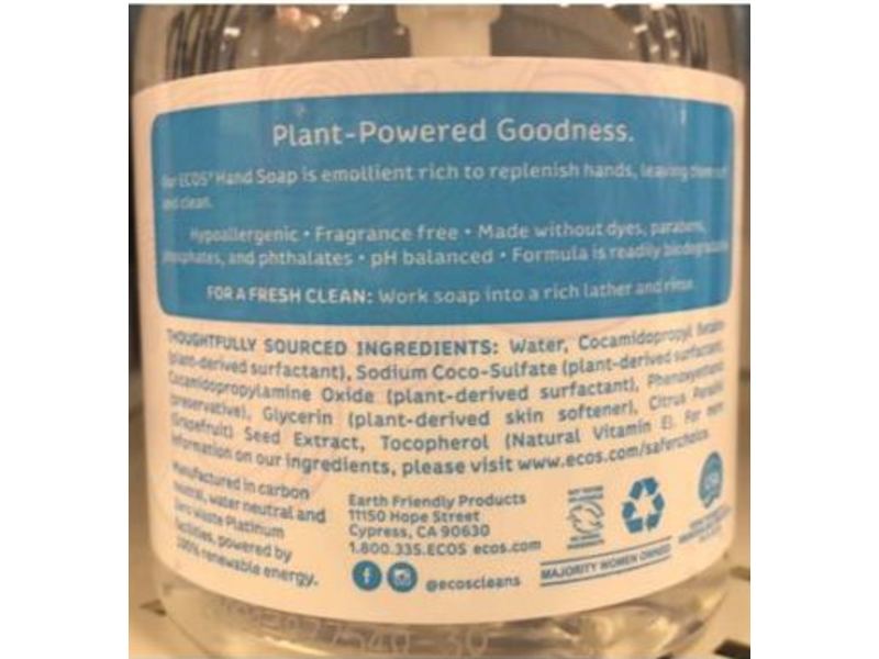 Ecos Hand Soap Free & Clear, 17 fl oz/503 mL