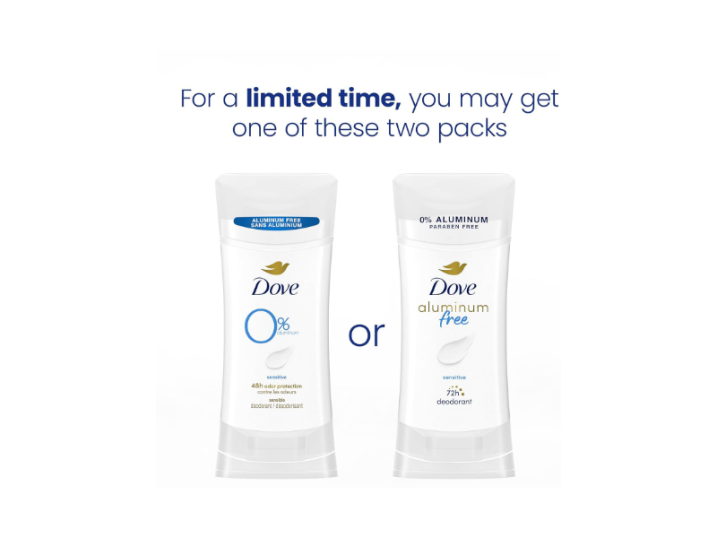 Dove Aluminum Free Deodorant, Sensitive, 2.6 oz/74 g, Pack Of 3