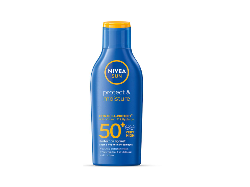 Nivea Sun Protect & Moisture Sunscreen, SPF 50+, Vitamin C & Hyaluron, 125 mL