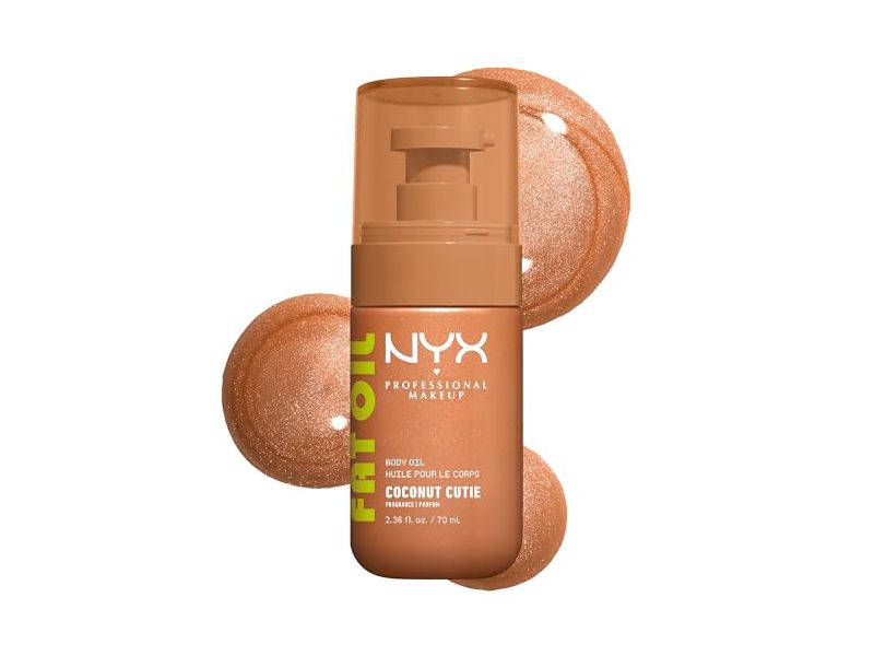 NYX Professional Makeup Fat Oil Body Oil, Coconut Cutie, F0B003 Sun-Lit Gold, 2.36 fl oz/70 mL