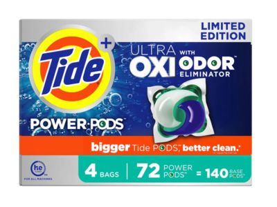 Tide Power Pods + Ultra Oxi Odor Eliminators Laundry Detergent, 72 Pods, 29 oz/826 g