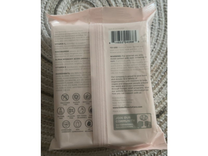 Global Beauty Care Glowing Vitamin C Cleansing Cloths, 25 Count