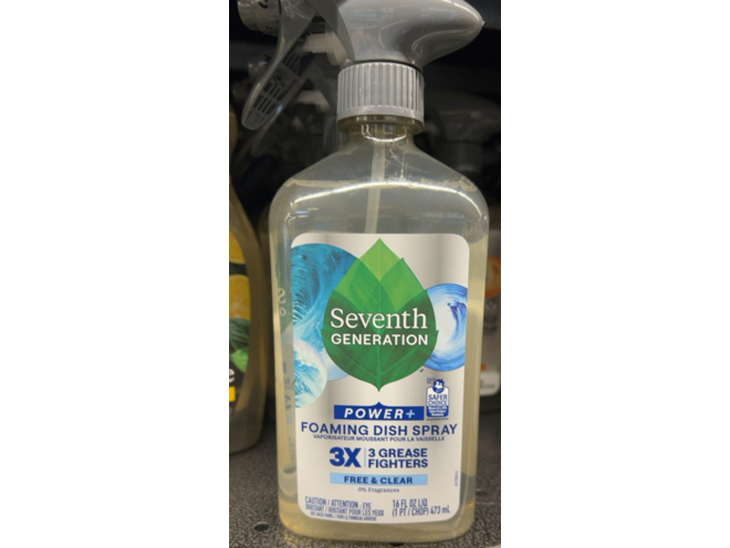 Seventh Generation Power+ Foaming Dish Spray, Free & Clear, 16 fl oz/473 mL