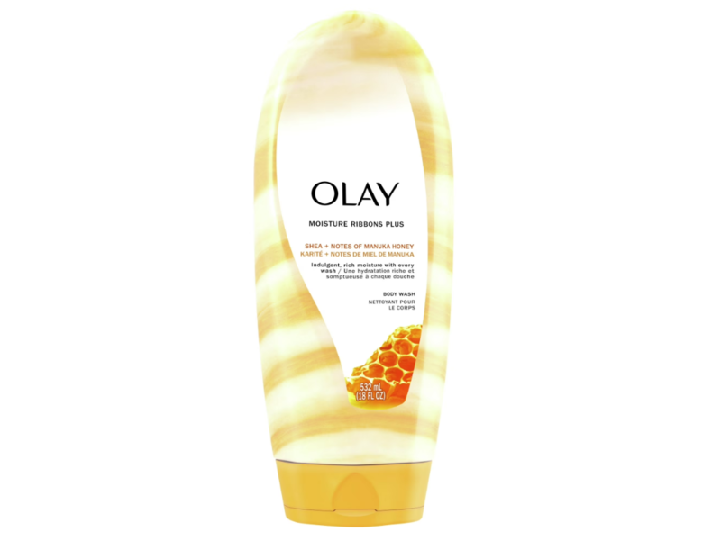 Olay Body Wash Moisture Ribbons Plus Shea + Manuka Honey,18 fl oz/532 mL, Pack of 4