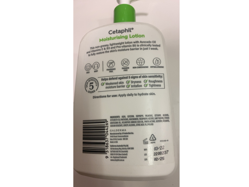 Cetaphil Moisturising Lotion, Avocado Oil & Vitamins E & B3 & Pro Vitamin B5, 1.25 L