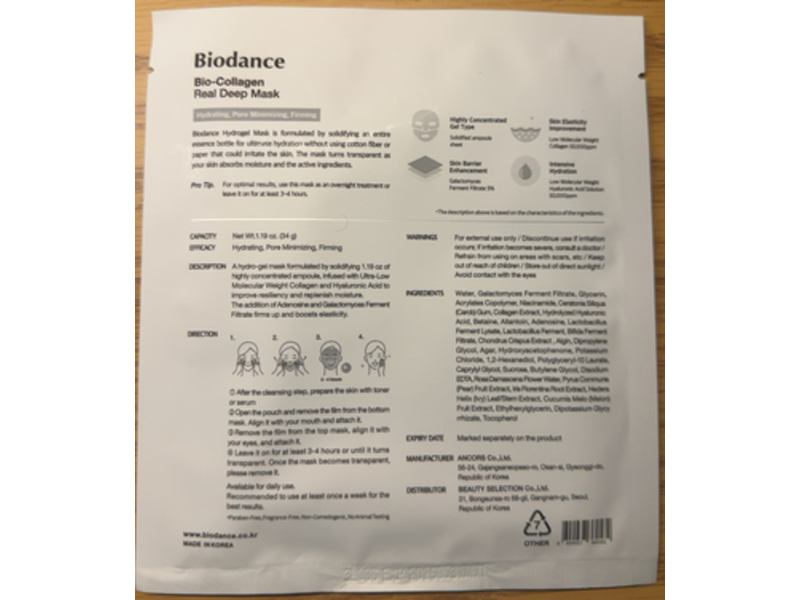 Biodance Bio Collagen Real Deep Mask, 1.19 oz/34 g