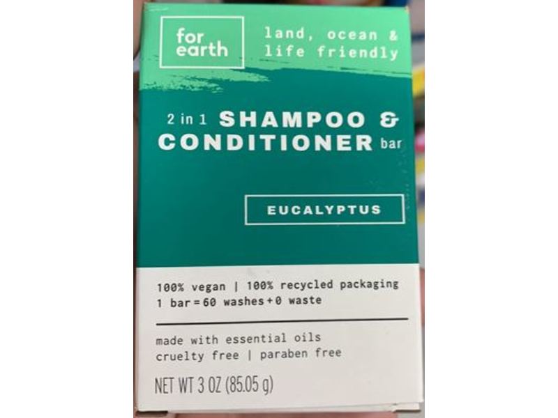 For Earth 2 in 1 Shampoo & Conditioner Bar, Eucalyptus, 3 oz/85.05 g