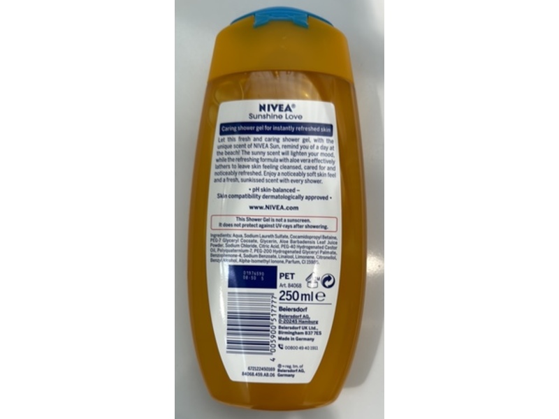 Nivea Love Sunshine Shower Gel, Sun Original Scent, 250 mL