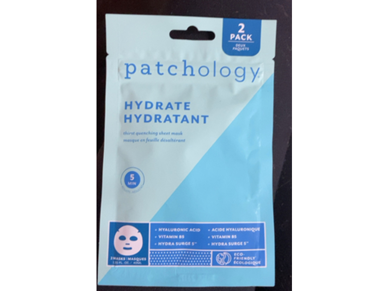 Patchology Hydrating Face Mask, Hyaluronic Acid, 2 Count