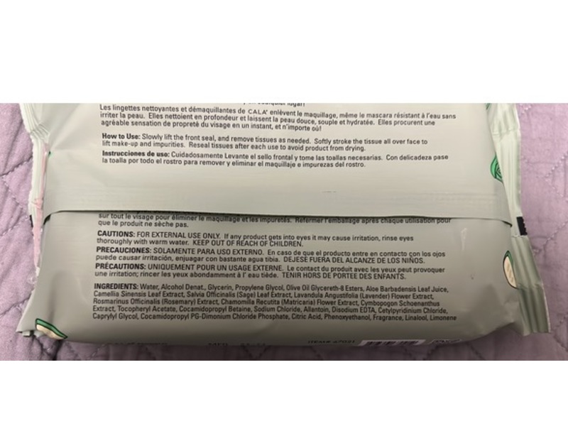 Cala Make-Up Remover Cleansing Tissues, Aloe Vera, 60 Count