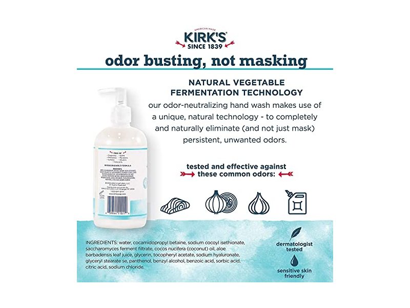 Kirk's Odor-Neutralizing Unscented Clean Hand Soap Castile Liquid Soap Pump Bottle, 12 Fl Oz. Bottle | 4-Pack